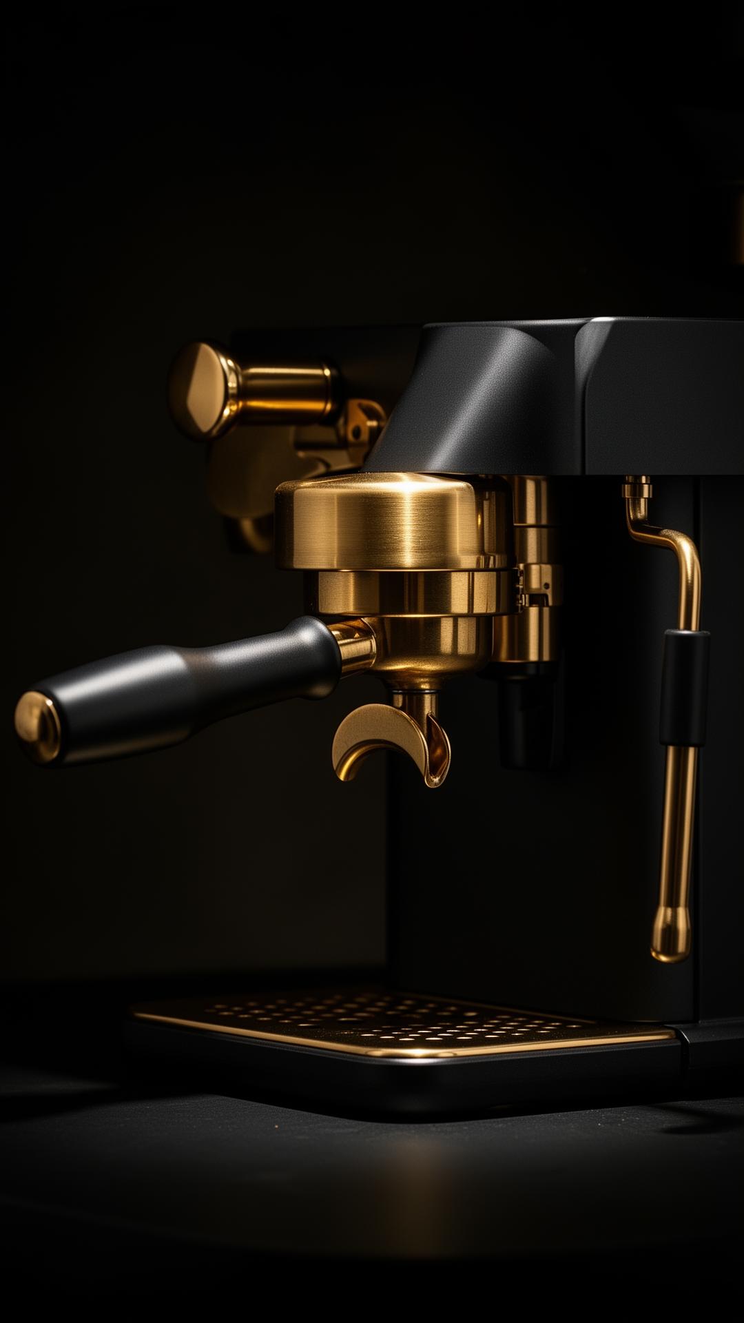 Máquina de espresso premium em latão e preto fosco